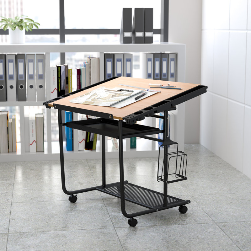 Table à dessin et à dessin réglable avec cadre noir et roulettes doubles