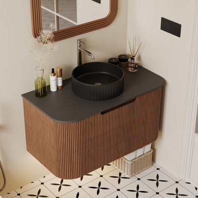 Meuble-lavabo simple 35,83 po avec lavabo, bois brun, pré-assemblé
