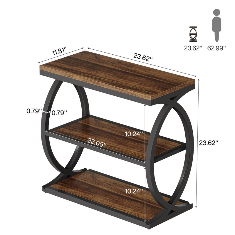 23.62'' Narrow End Table, Brown/Black