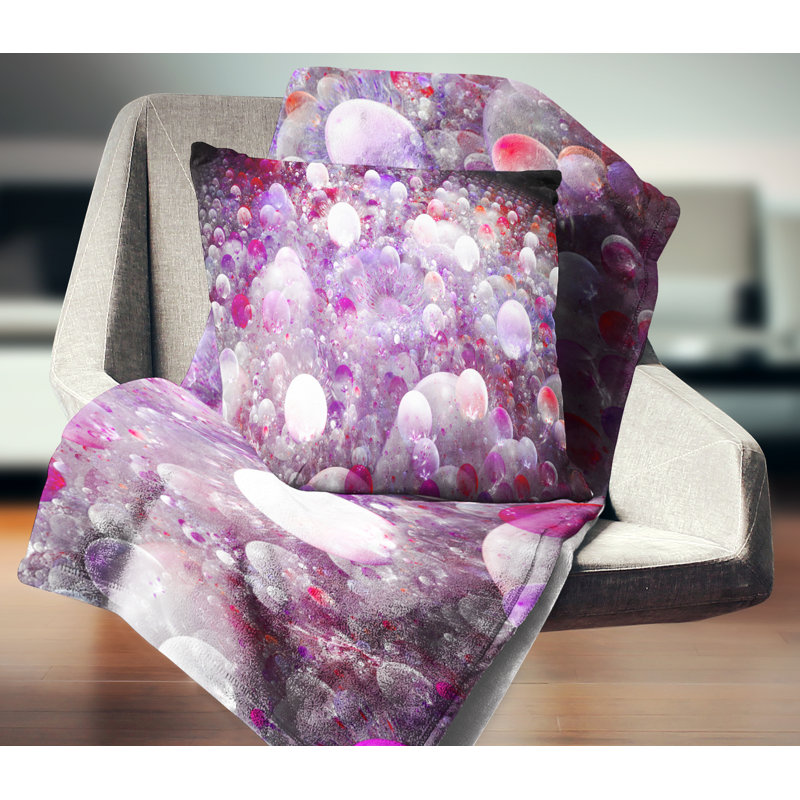 Fractal Molecule Motif - Coussin imprimé abstrait, 18 po x 18 po, Mauve, Coussin décoratif