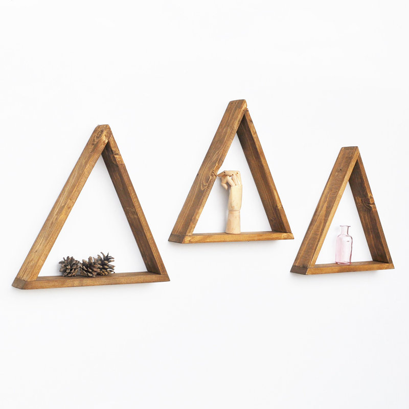 3 Piece Triangle Solid Wood Floating Shelf