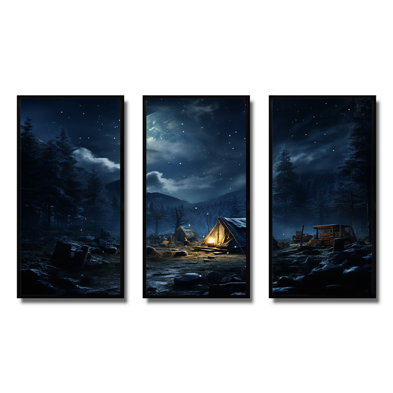 Starlit Camping In Canada 2 - camping, art mural, H 28 po x l 36 po x P 1 po, Cadre flottant noir