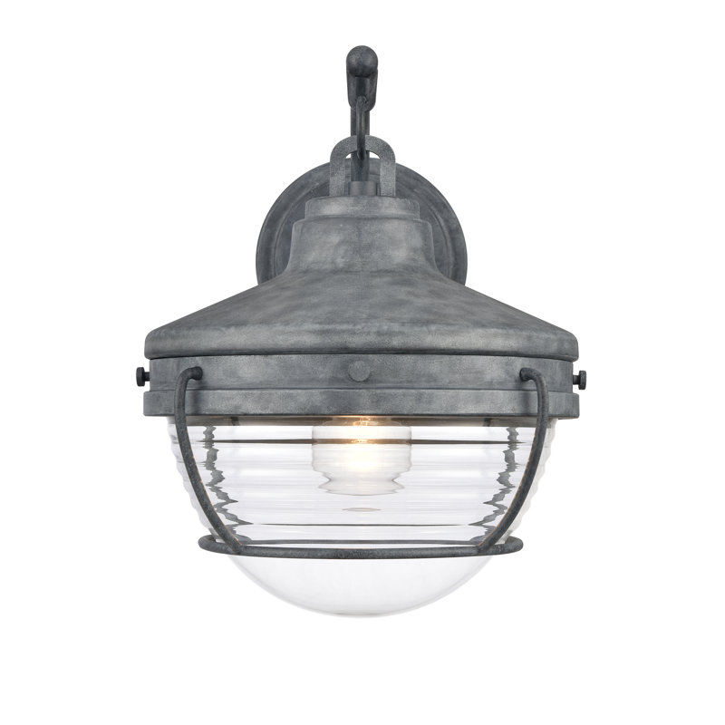 Applique murale d'extérieur 1 lumière de 14 po de hauteur Eastport - zinc vieilli, Gris, H 14 po x l 11 po x P 12 po