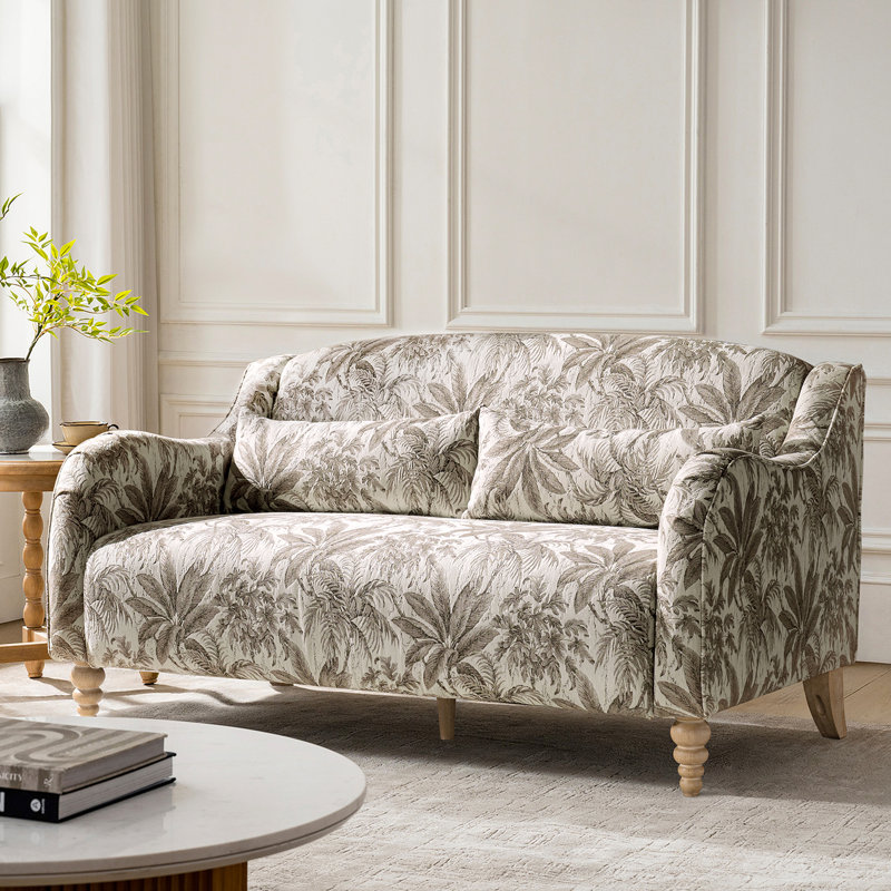 Causeuse Darley de 60,75 po avec accoudoirs courbés et pieds en bois massif Darley, Ivory Taupe