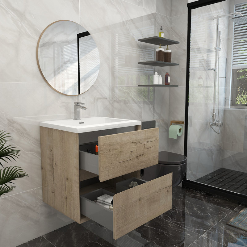 23.4'' Single Bathroom Vanity with Acrylic Top, White Oak