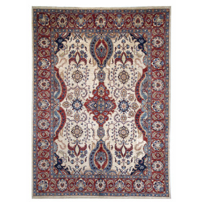 High-Quality Hand-Knotted Beige And Red Area Rug
