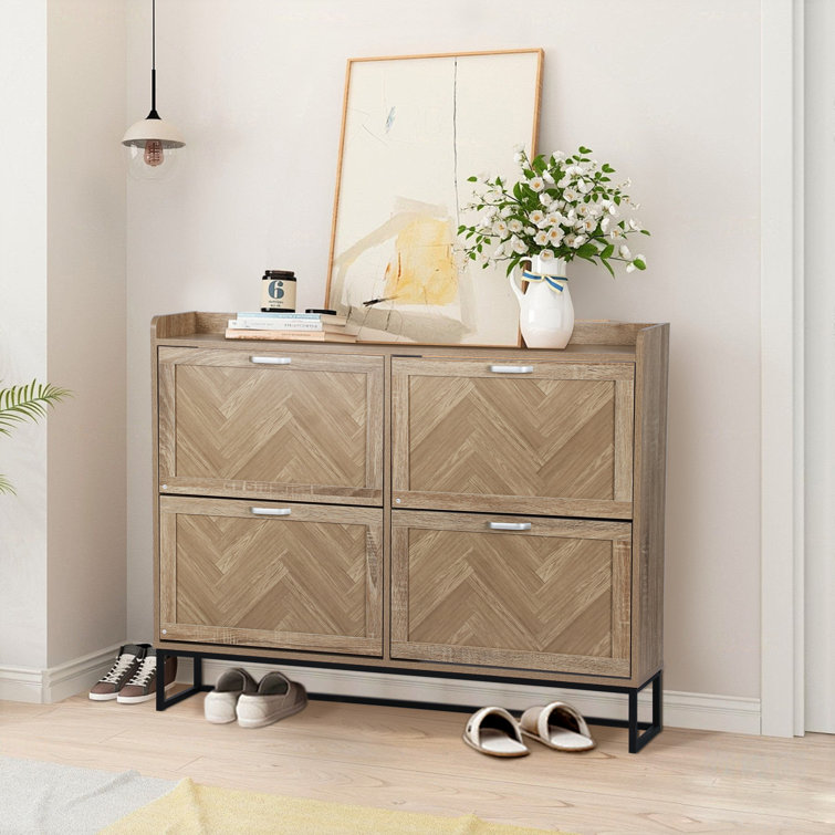 Cupertino 24 Pair Stackable Shoe Storage Cabinet,Herringbone Shoe Rack for Closet