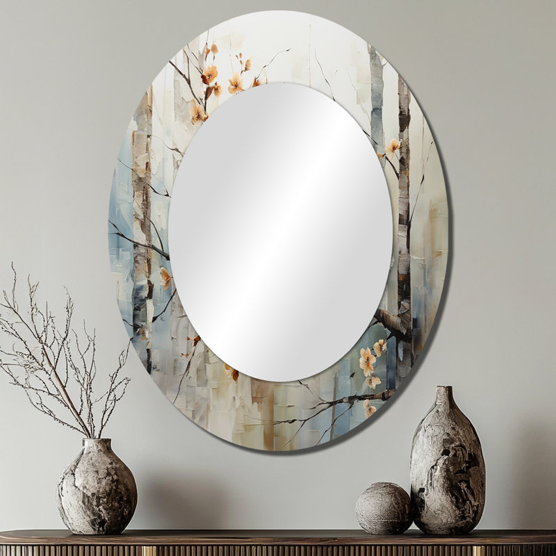 Birch Woods Ethereal Elegance III - Floral Oval Decorative Mirror On Metal, 40" x 30"