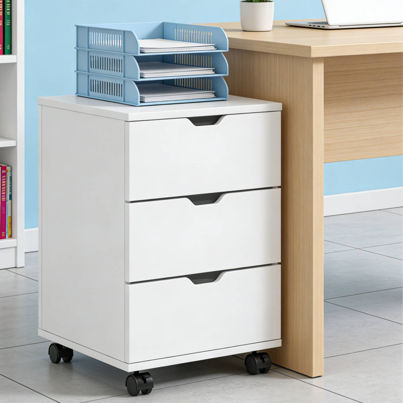 Mobile 3-Drawer Wood Filing Cabinet With Casters, Under Desk Storage For Home Office Studio Entryway