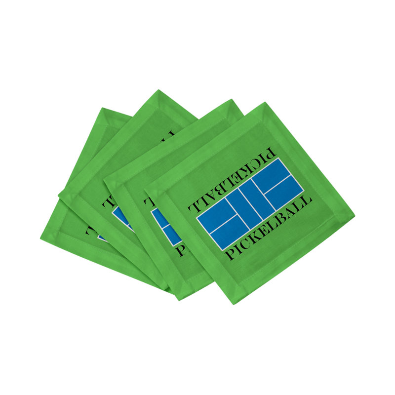 Pickelball Court Cotton Sateen Cocktail Napkins, Blue Green