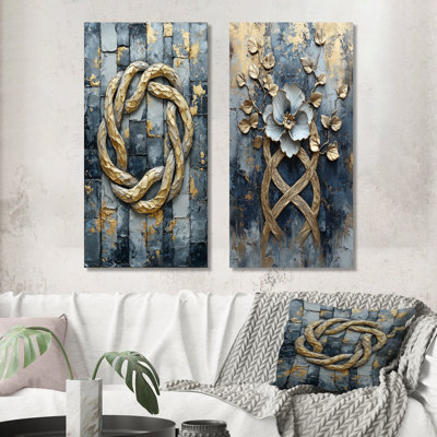 «Blue Celtic Knots Floral Tiles I», ensemble d'art mural en métal Boho