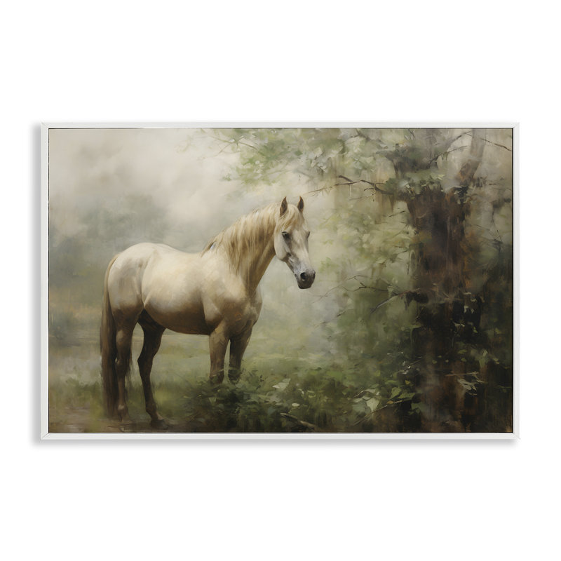 Cheval dans la forêt, estampe numérique par Petal Prints Design, Giclée encadrée blanc bord de mer, H 20 po x l 30 po