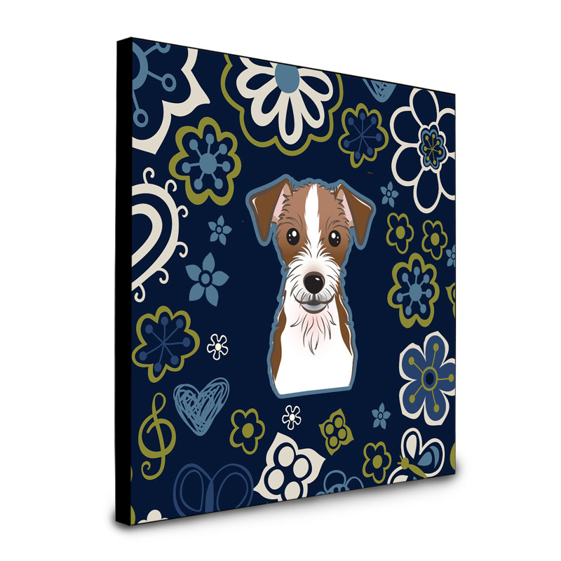 Art encadré fleurs teckel à long Bissell, Jack Russell terrier brun foncé