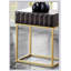 Table d'appoint de style contemporain avec structure en métal, tiroirs dissimulés, pieds en acier doré et finition noyer pour une vie moderne