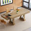 Table de salle à manger spacieuse de 71 pouces pour 6 à 8 personnes, table rectangulaire en bois avec base à double piédestal, 2 tiroirs de rangement-1063233048