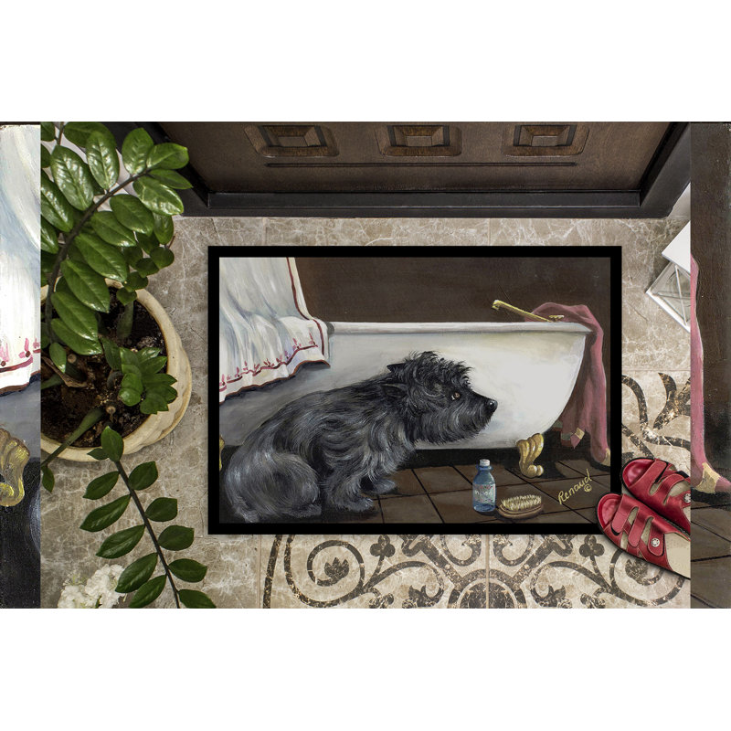 Guerrie Non-Slip Outdoor Doormat, Cairn Terrier Bath Time