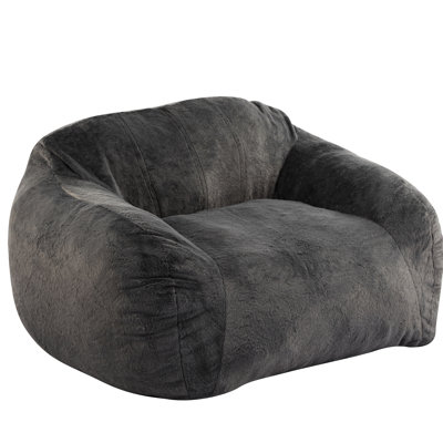 Gray Faux Fur Bean Bag Chair, Shredded Foam For Supportive Seating In Different Use Cases, And Cruelty - Chair Indoor Relaxation, Memory Molds To Your Body Small Apartments