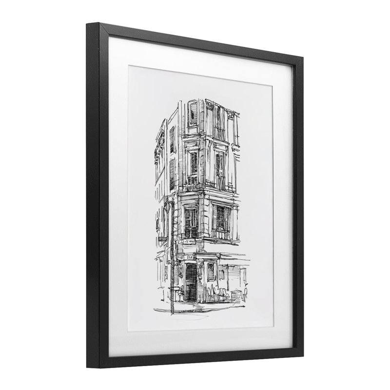 «Parisian Boulevard Architecture», reproduction sous verre encadrée, conception par Ethan Harper, Cadre noir minuit