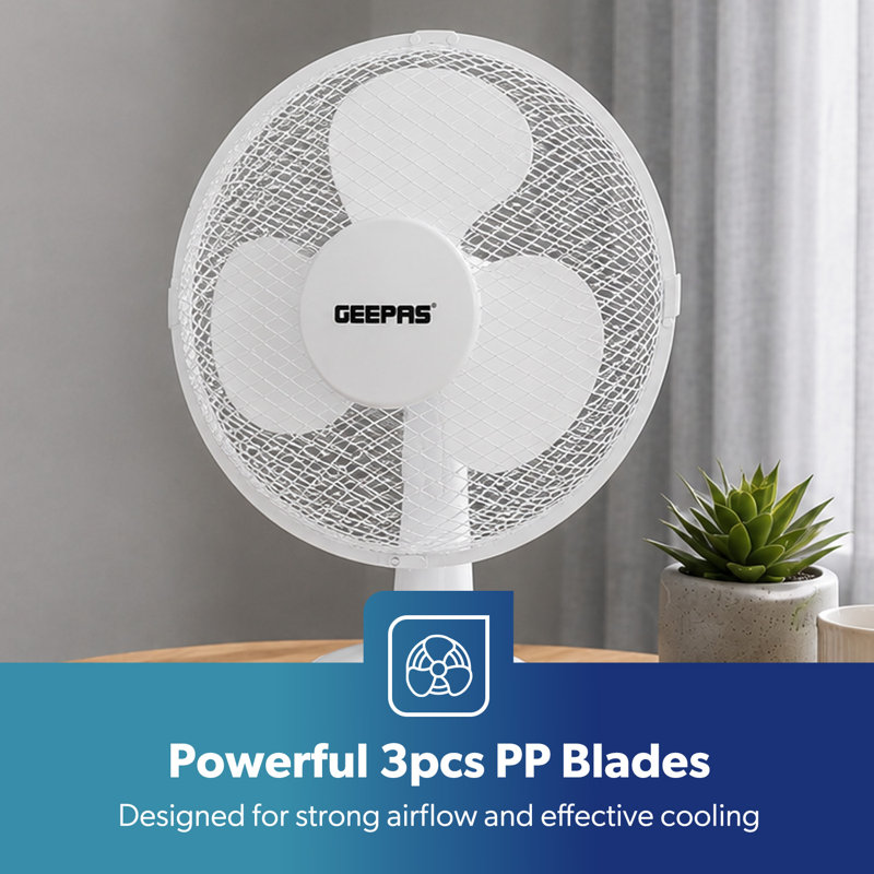 GEEPAS 9" Table Fan | Electric Portable Worktop Desk Fan with 2 Speeds 3 Blades, Adjustable Tilt Wide Angled Oscillation | Powerful Low Noise Airflow for Home Office | 1 Year Warranty, 22W