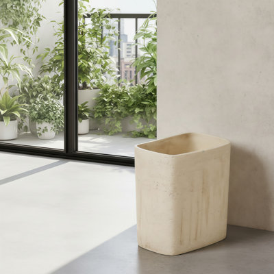 7-Liter Travertine-Textured Resin Trash Can, Handcrafted, Small, Multi-Scene Decorative Storage Bin.