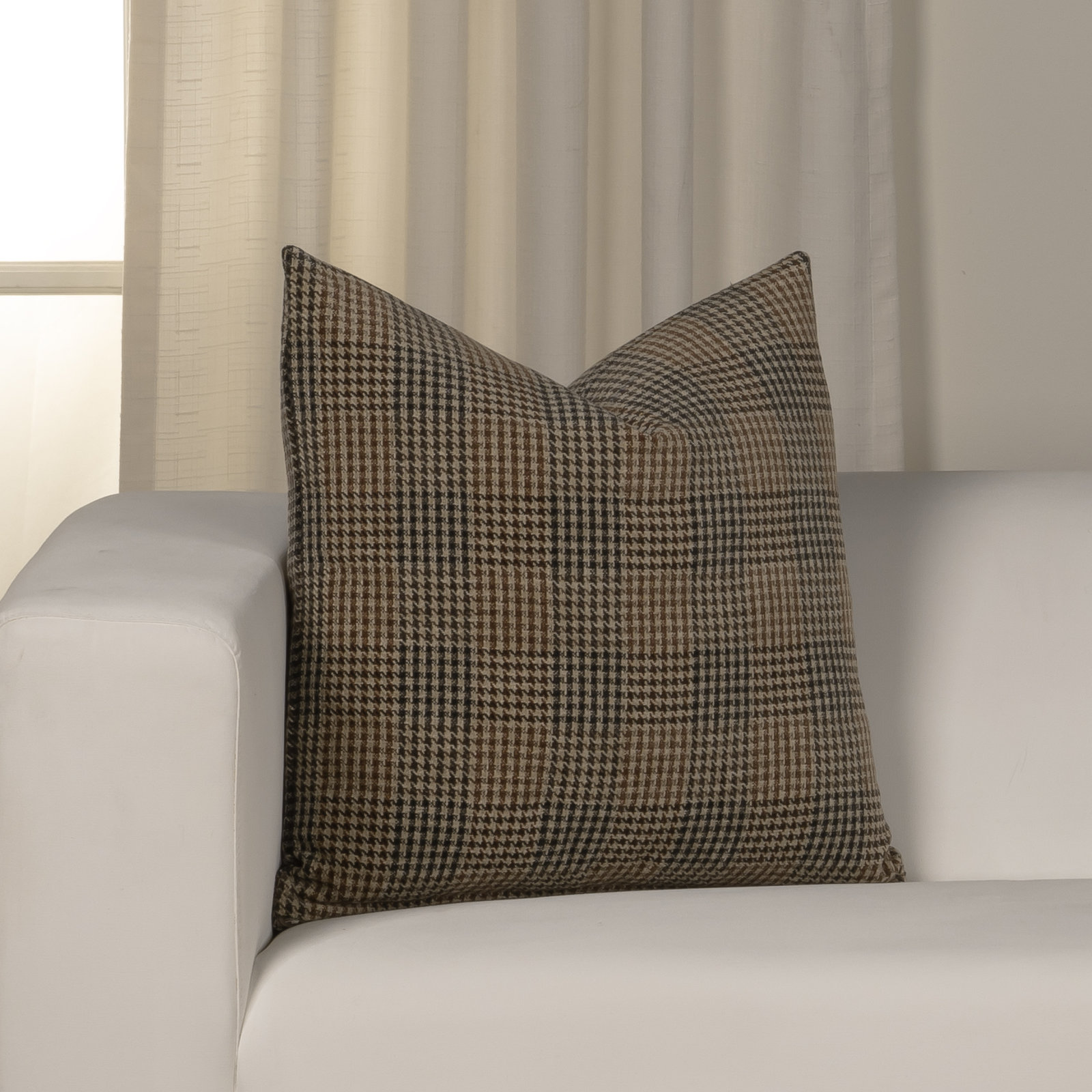Eevi Solid Throw Pillow, Feather, Brown/Black, Square 20"