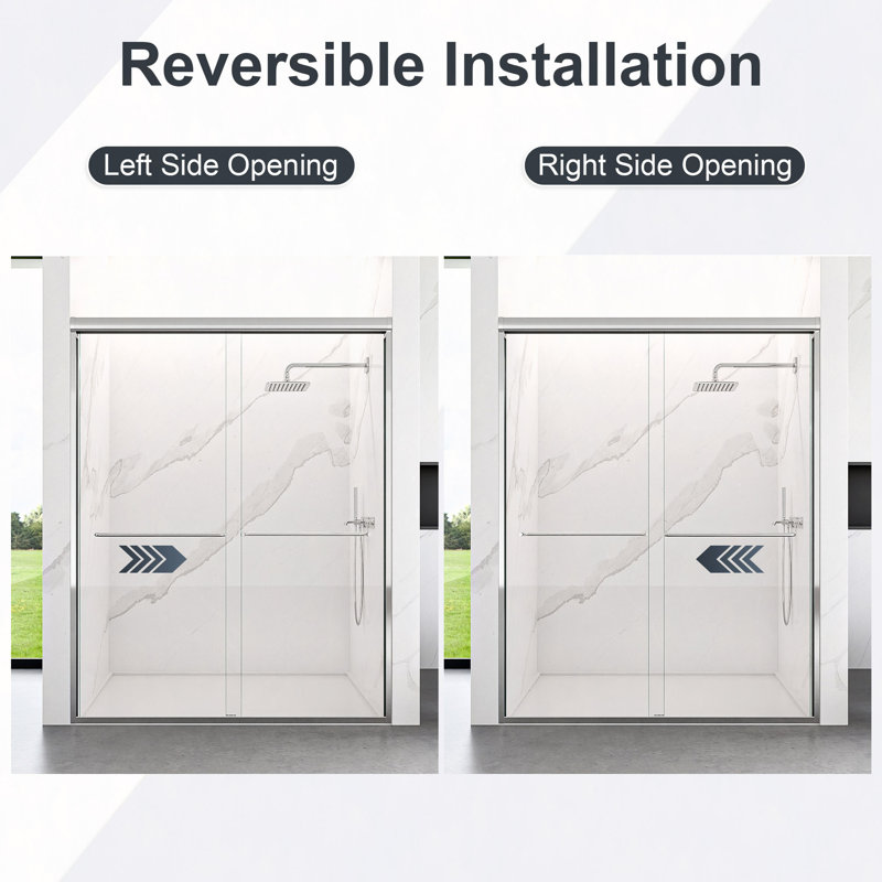 44"-48"W*72" H Semi-Frameless Double Sliding Shower Door, Shower Door, 1/4" (6Mm) Thick SGCC Tempered Glass Door, Chrome
