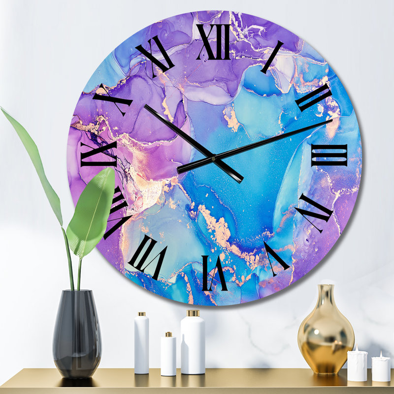 Mauve et bleu liquide Art III - horloge murale moderne, Petit