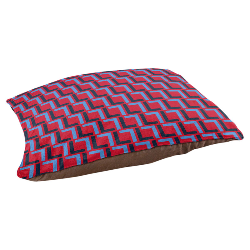 Coussin pour chien Bonheur, Small  (18'' W x 28'' D x 4'' H), Rouge / bleu marine / bleu