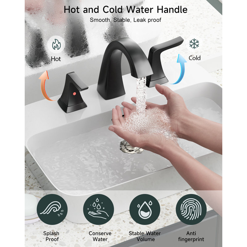 Bathroom Sink Faucet, Black Widespread Bathroom Faucet For 3 Holes - 2-handle Design With Pop Up Drain Assembly And 2 Water Supply Lines For Rv Bath Vanity