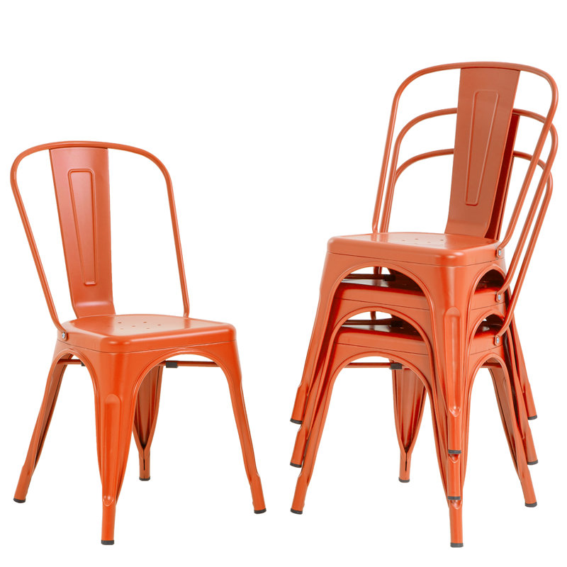 Perdomo Set of 4 Stackable Metal Dining Chairs, Patio Side Chair Set for Indoor Outdoor Dining Room, Kitchen, Garden and Patio Use