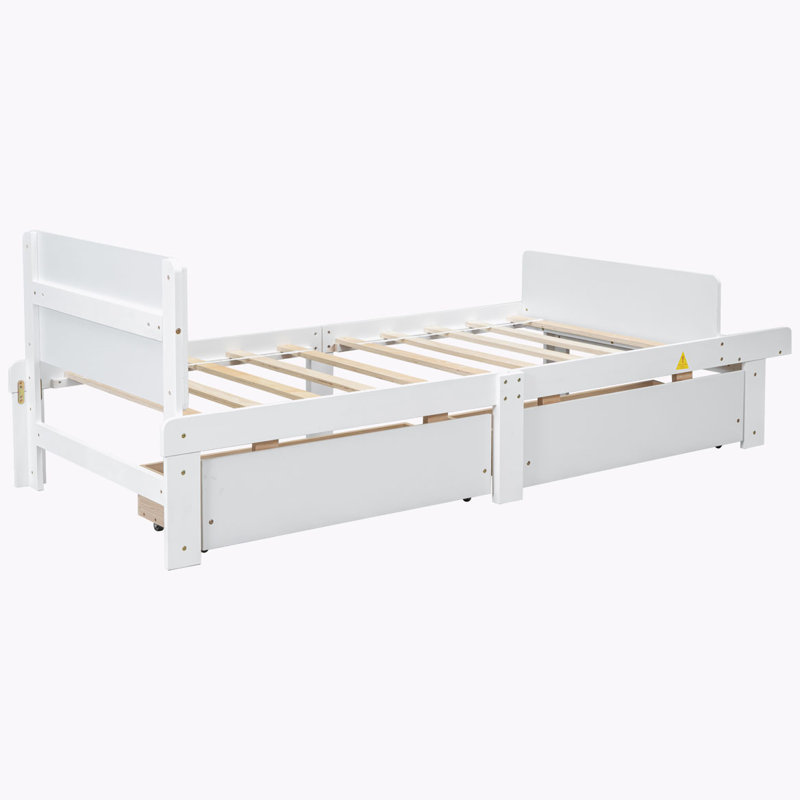 Solid Wood Platform Bed, White, Twin