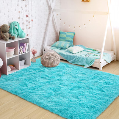 Ultra Soft Fluffy Rugs For Bedroom 4X6 Feet, Shag Area Rugs For Living Room, Large Comfy Furry Rug For Kids Baby Room Decor, Non Slip Nursery Rug Modern Indoor Fuzzy Floor Carpet, Teal