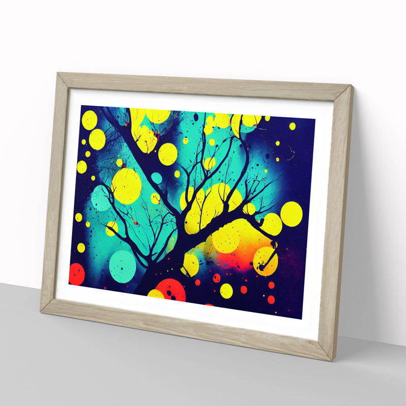 Neon Tree Abstract 1 Piece Single Picture Frame Wall Art, 34cm H x 46cm W, Oak