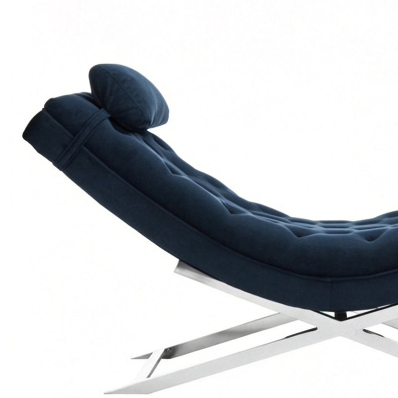 Chaise longue simple en suède en forme de S, Bleu très foncé, Argent