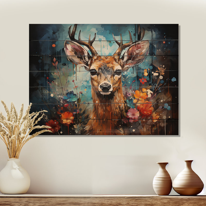 «Deer Graceful Fawn Collage II», reproduction sur bois, H 24 po x l 32 po x P 0,78 po