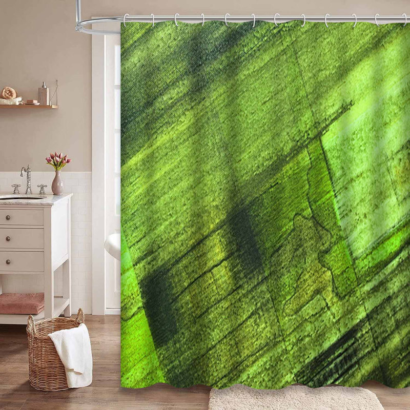 Rideau de douche abstrait vert olive foncé à 12 crochets, L 72 po x l 84 po