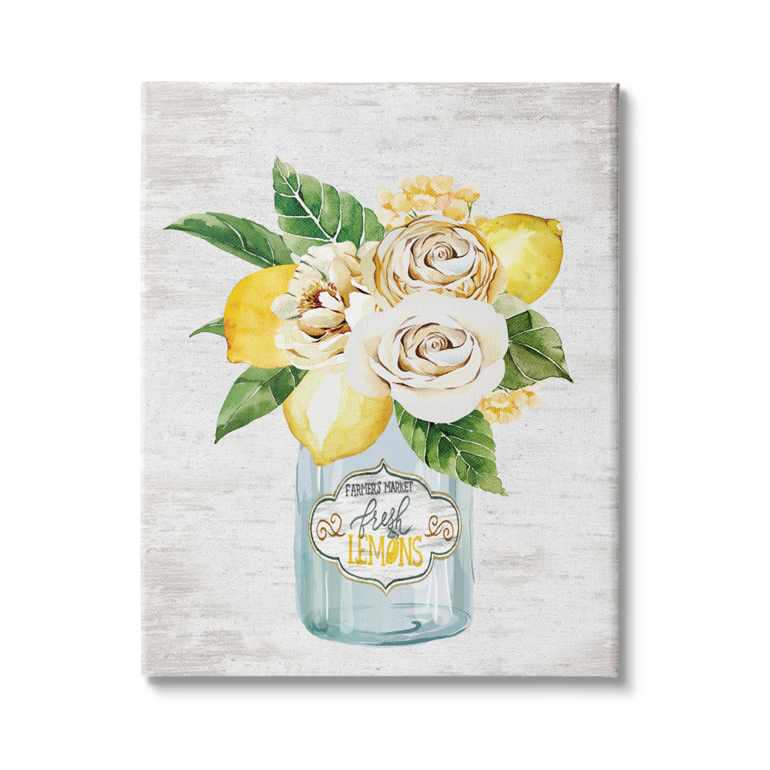 " Fresh Lemon Floral Bouquet Farmers Market Jar " by Lettered And Lined Stupell Industries