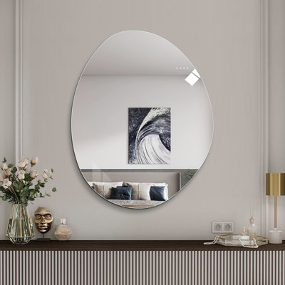 1-Piece Bathroom Mirror – Modern Asymmetrical Design With Frameless Sleek Edge – HD Copper-Free Silver Glass