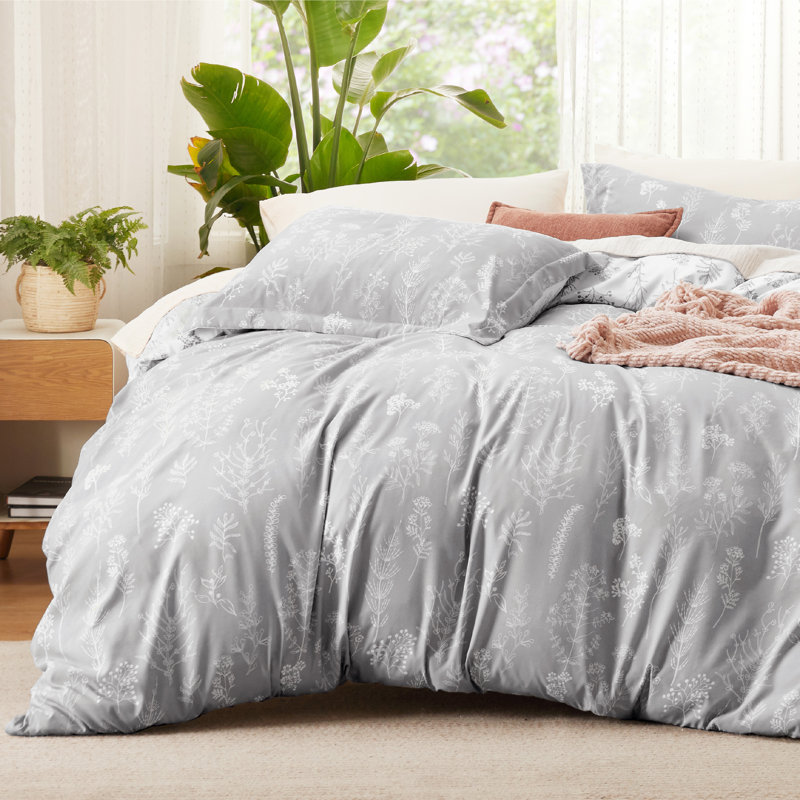 Bedsure Duvet Cover Full Size - Reversible Duvet Cover Set with Zipper Closure, 3 Pieces Floral Patterned Bedding Set, Gray
