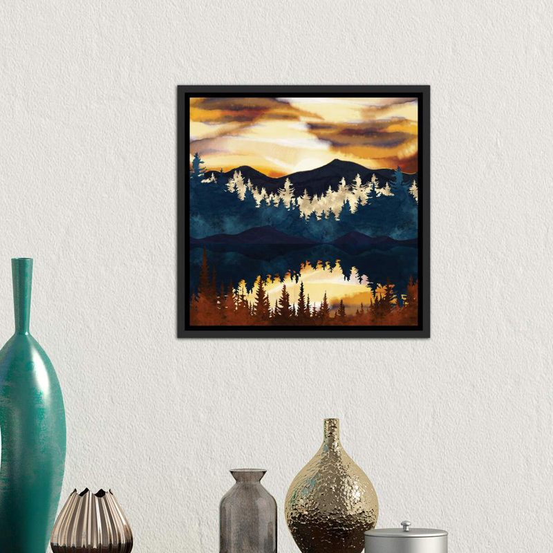 « automne coucher de soleil » par spacefrog designs-impression, H 18 po x l 18 po x P 1,5 po, Toile avec cadre noir patiné