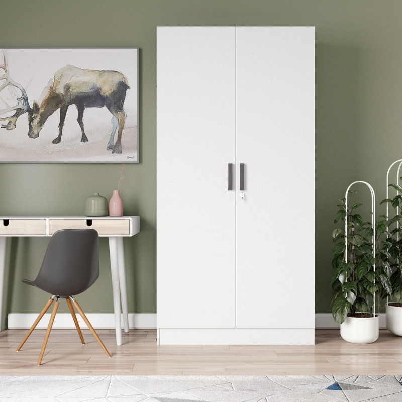 Lacandis 72" High  Large Armoire 2 Door  Hanging and Shelves Wardrobe, White