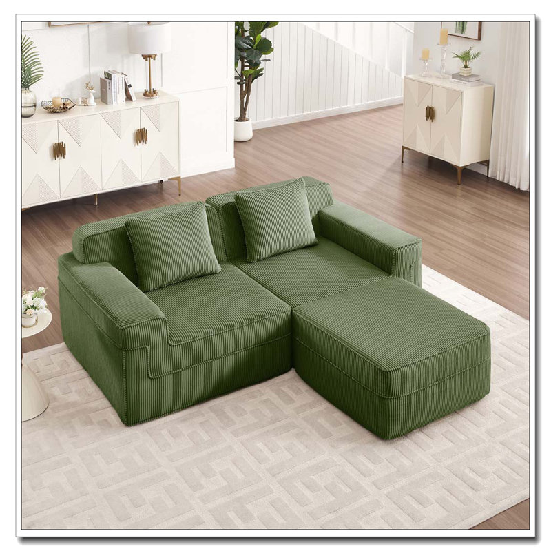 Canapé modulaire en L à 2 places sans os, canapé modulaire Cloud avec assise profonde, canapé modulaire moderne à 2 places avec coussins décoratifs et 1 repose-pieds mobile