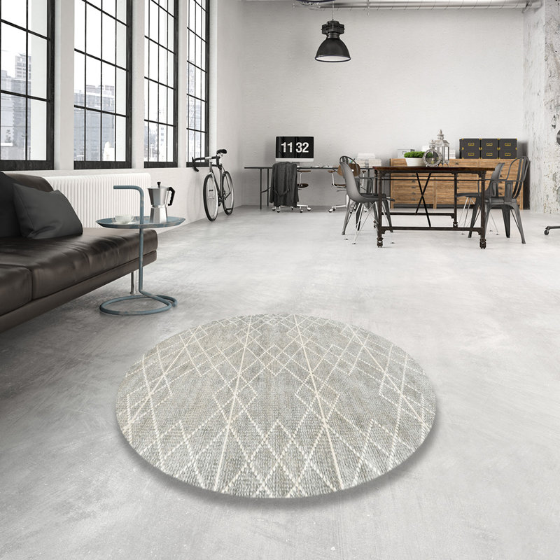 Tapis contemporain gris, Rond 6 pi