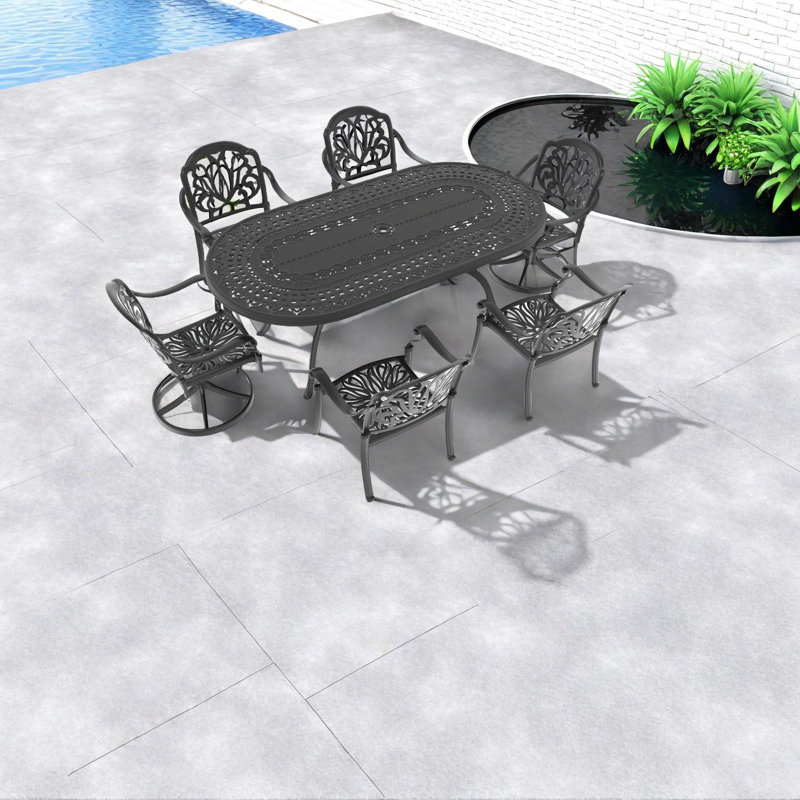 Élégant ensemble de salle à manger de patio 7 pièces avec chaises pivotantes et structure en aluminium