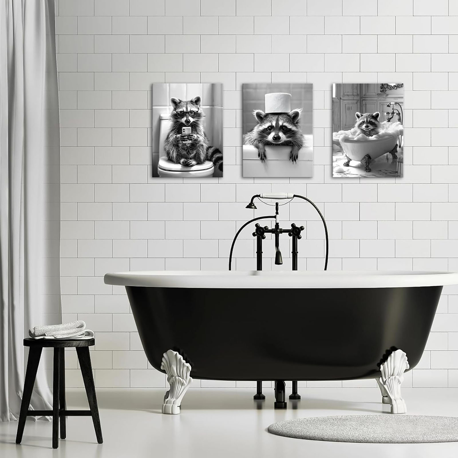 Fleur De Lis Living Funny Bathroom Animals Wall Art Raccoon In Bathtub ...