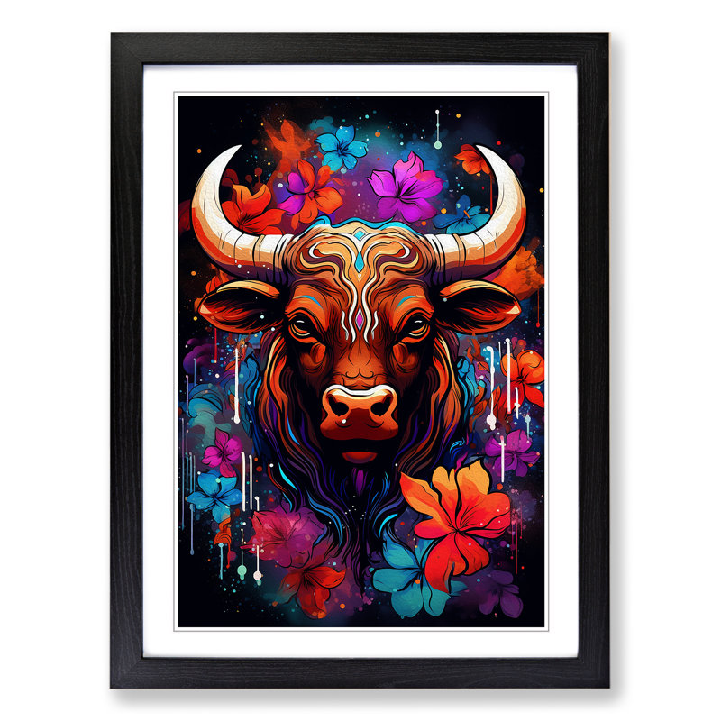 XYZ-FRM-V1223-1612 Taurus Zodiac Pop - Single Picture Frame Print on Wood, Black , 34cm H x 25cm W x 2cm D