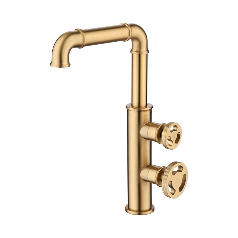 Brushed Gold Industrial Style Brass Bathroom Faucet with Dual Handles