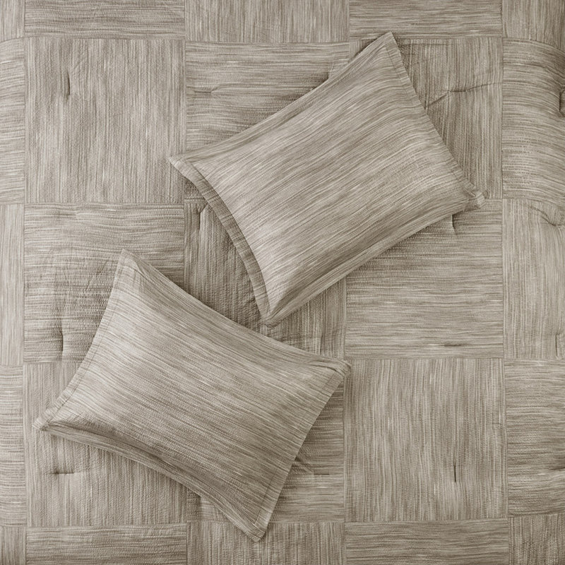 Ensemble d'édredon en tissage 7 pièces Walter, Édredon pour très grand lit + 1 jupe de lit + 2 , Taupe