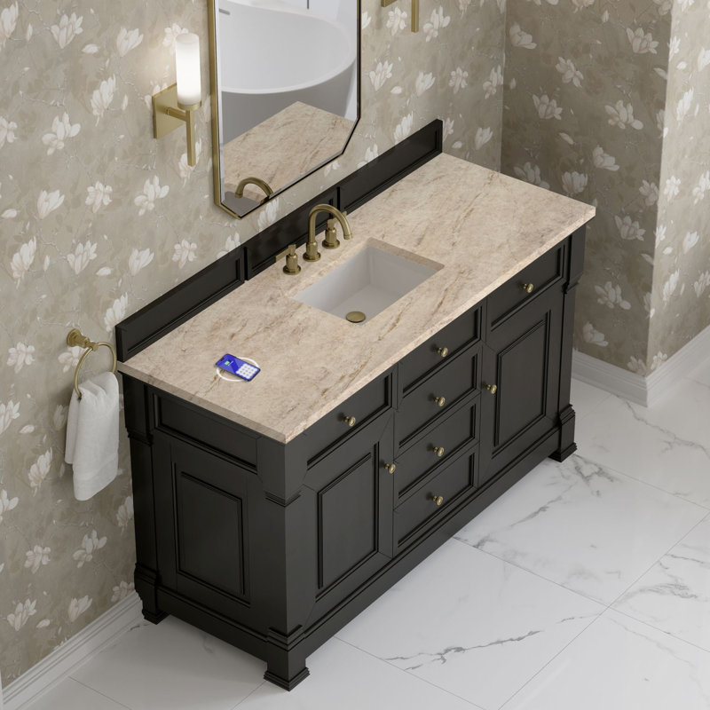Meuble-lavabo simple 60 po avec chargeur Freepower Brookfield, Perle jasmin éternelle, Noir onyx, 60"