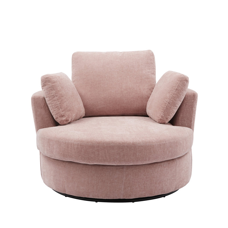 Achorn 42" W Recessed Arm Slipcovered Swivel Barrel Chair, Pink Chenille 1